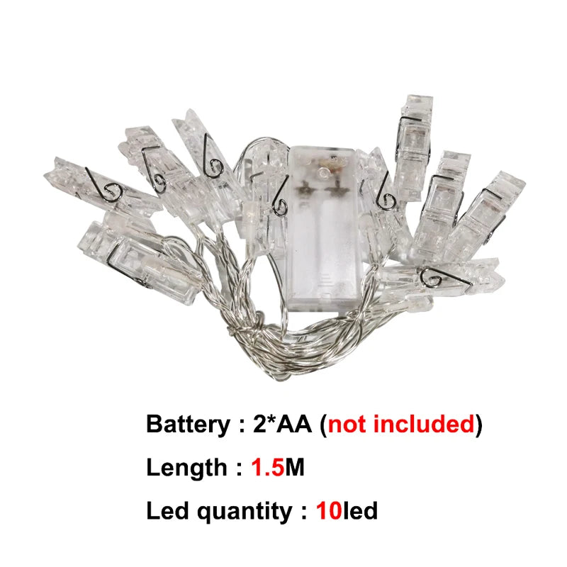 1m/2m/5m/10m Photo Clip USB LED String Fairy Lights Outdoor Battery