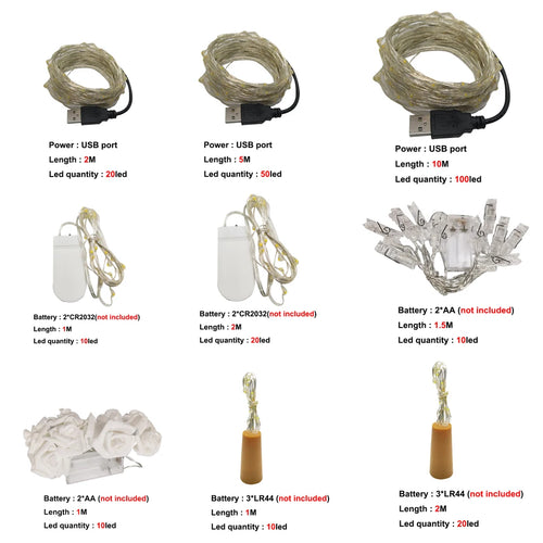 1m/2m/5m/10m Photo Clip USB LED String Fairy Lights Outdoor Battery
