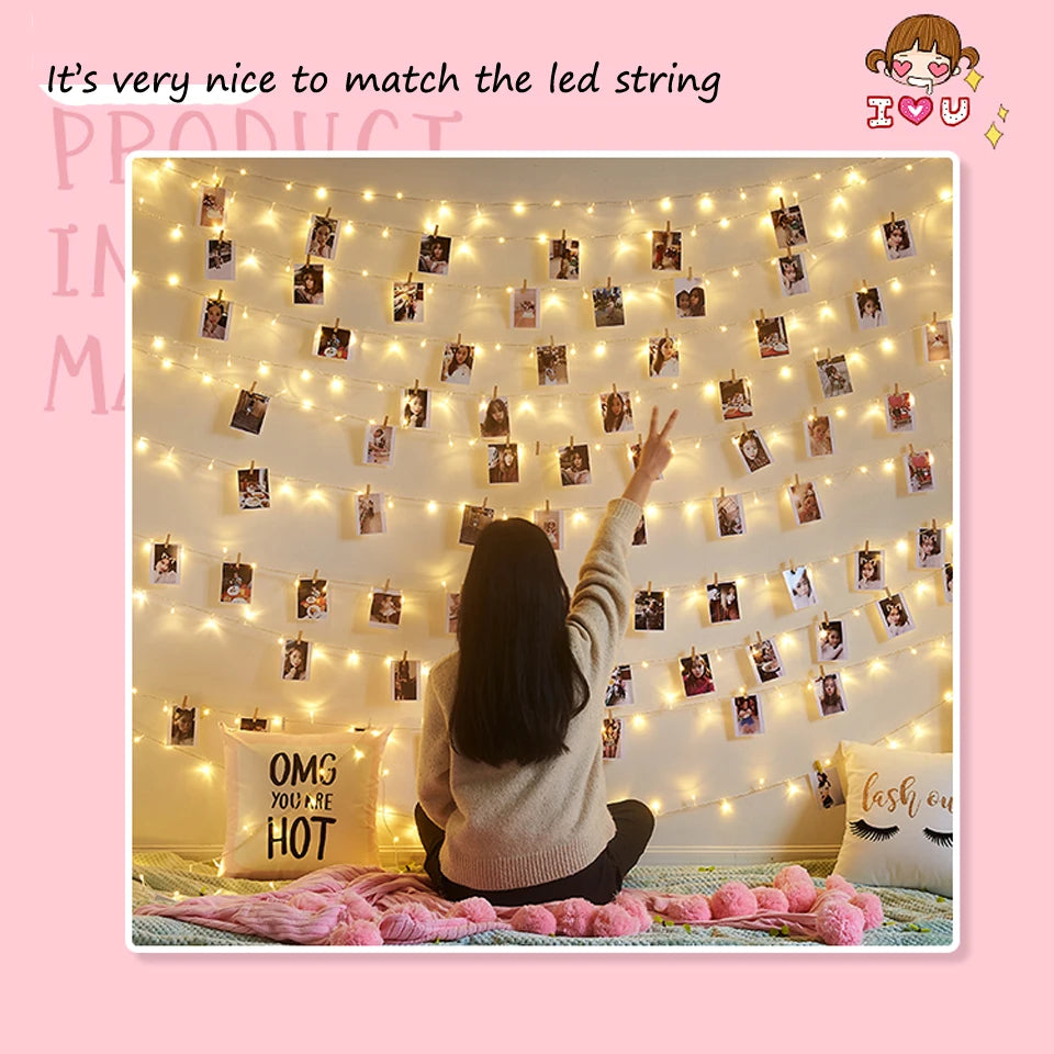 1m/2m/5m/10m Photo Clip USB LED String Fairy Lights Outdoor Battery