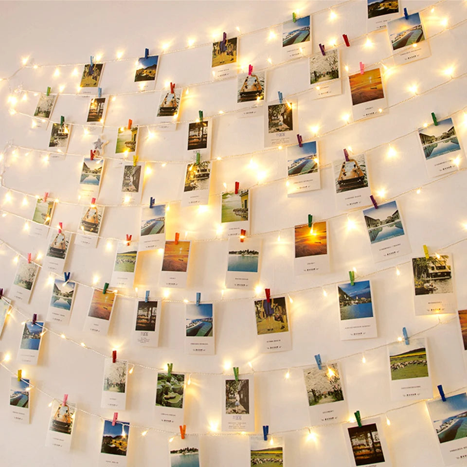 1m/2m/5m/10m Photo Clip USB LED String Fairy Lights Outdoor Battery